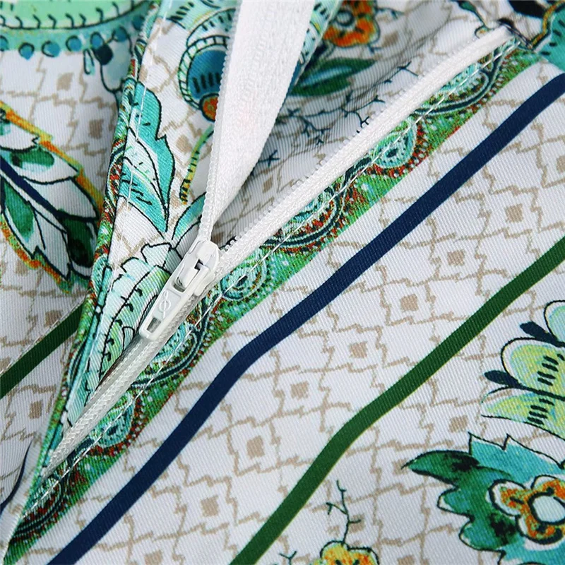 

Spring Fashion LadiesZipper Pant Vinatge Woman Green Loose Print Pants Female Chic Beach Pant