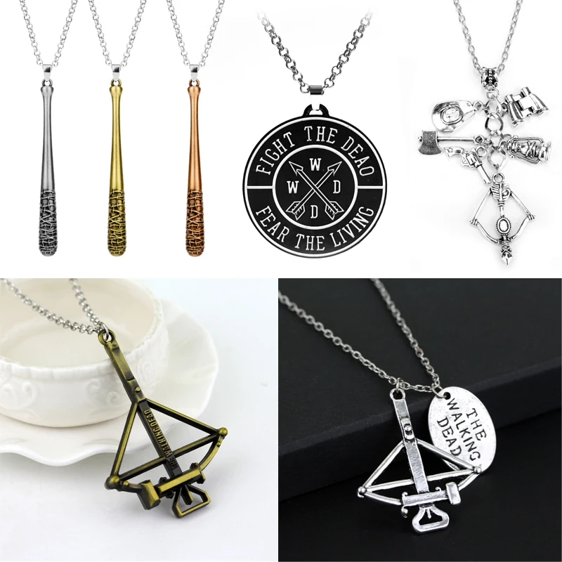 TV Series The Walking Dead Zombie Crossbow Axe Charm Pendant Necklace Baseball Bat Lucille Negan Chain Necklaces For Men Women | Украшения