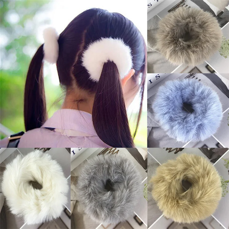 

1 PC Fluffy Faux Fur Furry Scrunchies Soft Hand Made Fur Elastic Hair Bands Ring for Ladies Hair Ties Furling Girl