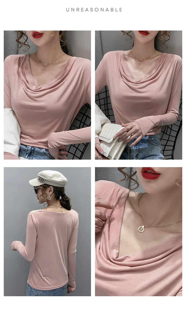 

long-sleeved slim fit T-shirts, slim fit neck Tops, women's T-shirts, auto o 2021