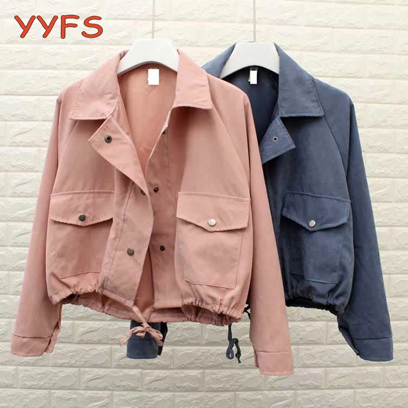 

Spring Autumn Jacket Women Casual Short Drawstring Coat Female Baseball Jackets Casual Suit Collar Coat Female Windbreaker