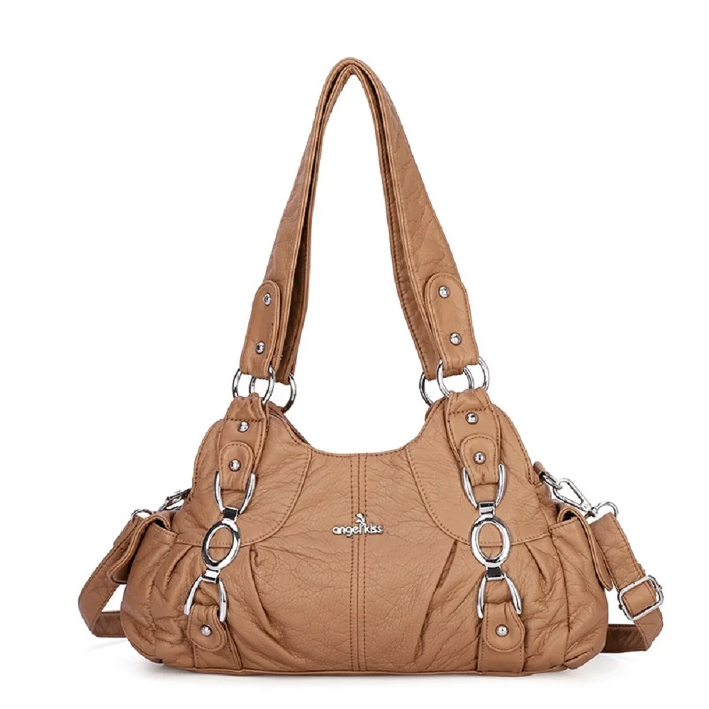 

Angelkiss Brand Soft PU Handbags Fashion Women Shoulder Bag Hobos Bag Top-handle Satchel Multi-Pockets Pack Tote Bag Large Purse