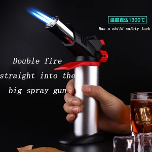 outdoor baking barbecue lighter double spray gun torch gas jet windproof camping lighters turbo butane 1300 c kitchen gadgets free global shipping