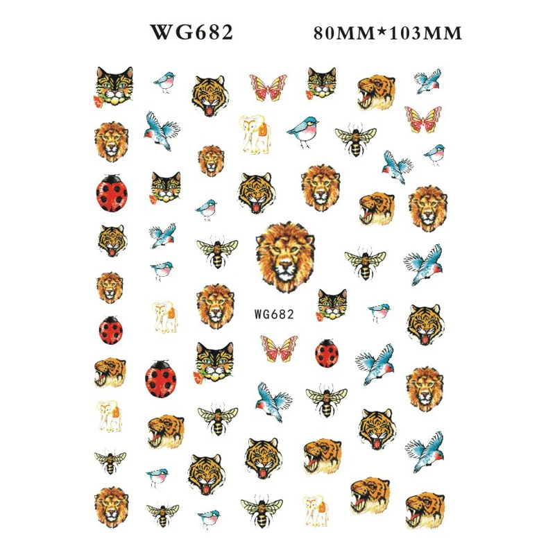 

10PCS Tiger Lion Leopard Cat Rose Flower Leopard Butterfly Animal Nail Sticker Decorative Applique Accessories Sticker