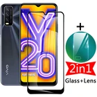 2 в 1 защитное стекло на весь экран для Vivo Y20 Защита объектива камеры на Y 20 30 31 50 Y20i Y30 Y31 Y50 Y51 Y9s закаленная пленка