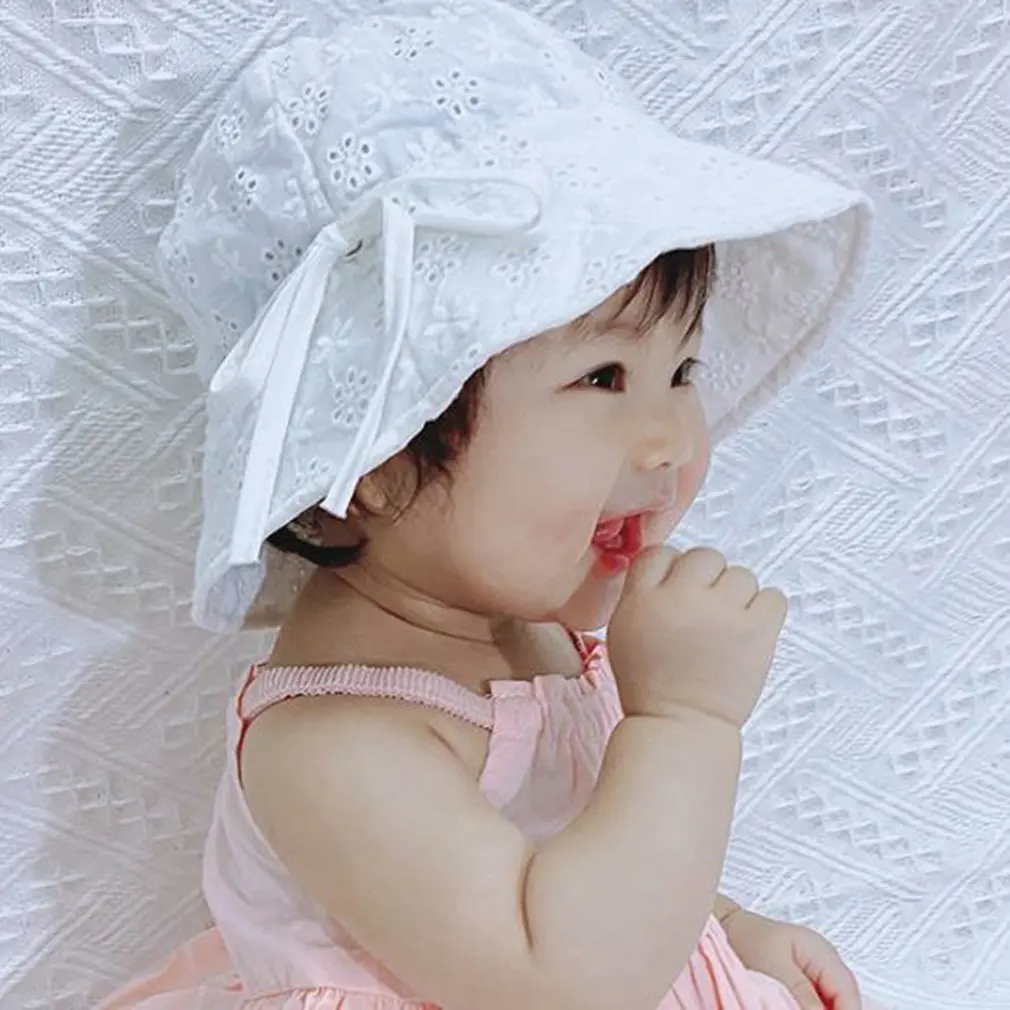 

Lace Breathable Sun Protective Hat Foldable Bucket Hat Summer Spring Girl Beach Cap With Strap For Kids Infant Toddler