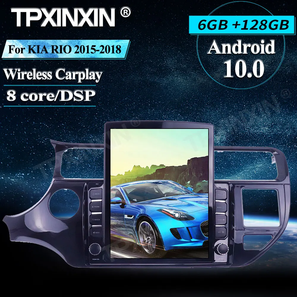 저렴한 기아 리오 2015-2018 안드로이드 테슬라 스타일 무선 카플레이 스테레오 수신기 6 + 128GB, 자동차 라디오 플레이어 라디오 IPS 화면