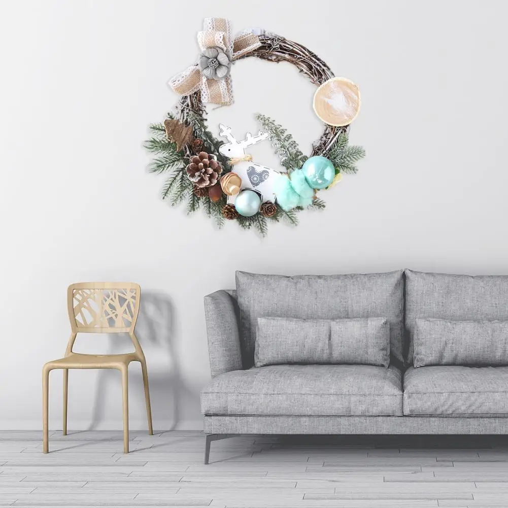 

Natural Fashion Xmas Wreath with Rattan Pine Cone Cotton Nice-looking Christmas Hanging Wreath Delicate for Bedroom