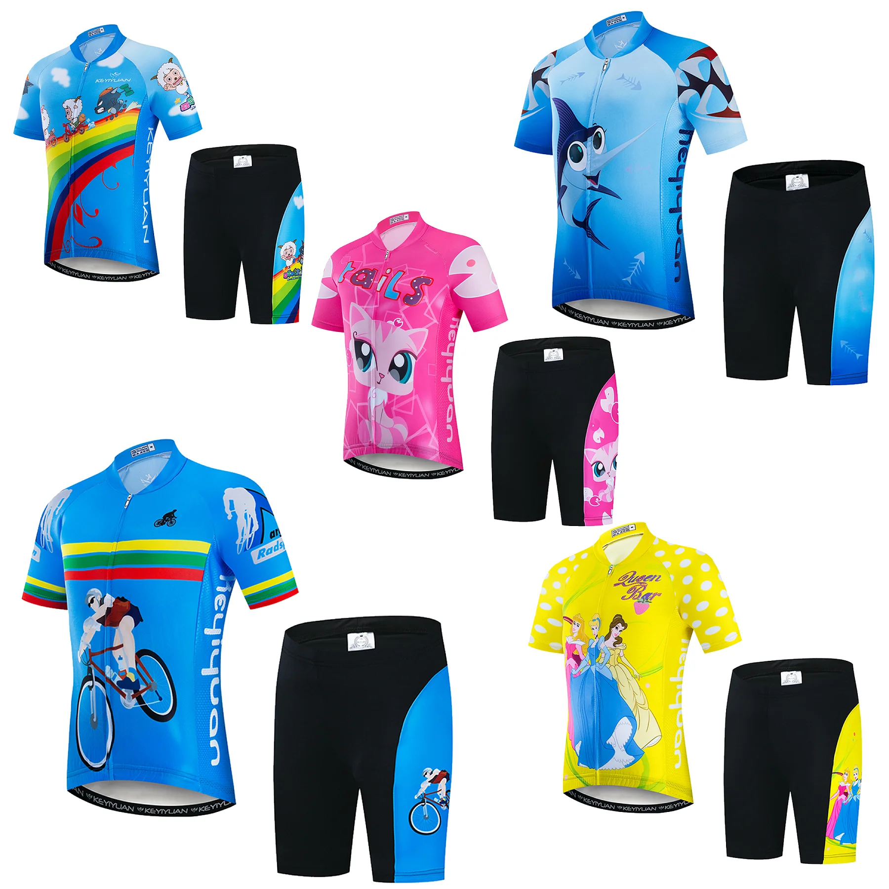 

KEYIYUAN Girls Boys Cycling Jersey Short Sleeve Shirt Summer Mountain Bike Wear Breathable Top Set Shorts MTB Shirt Maillots