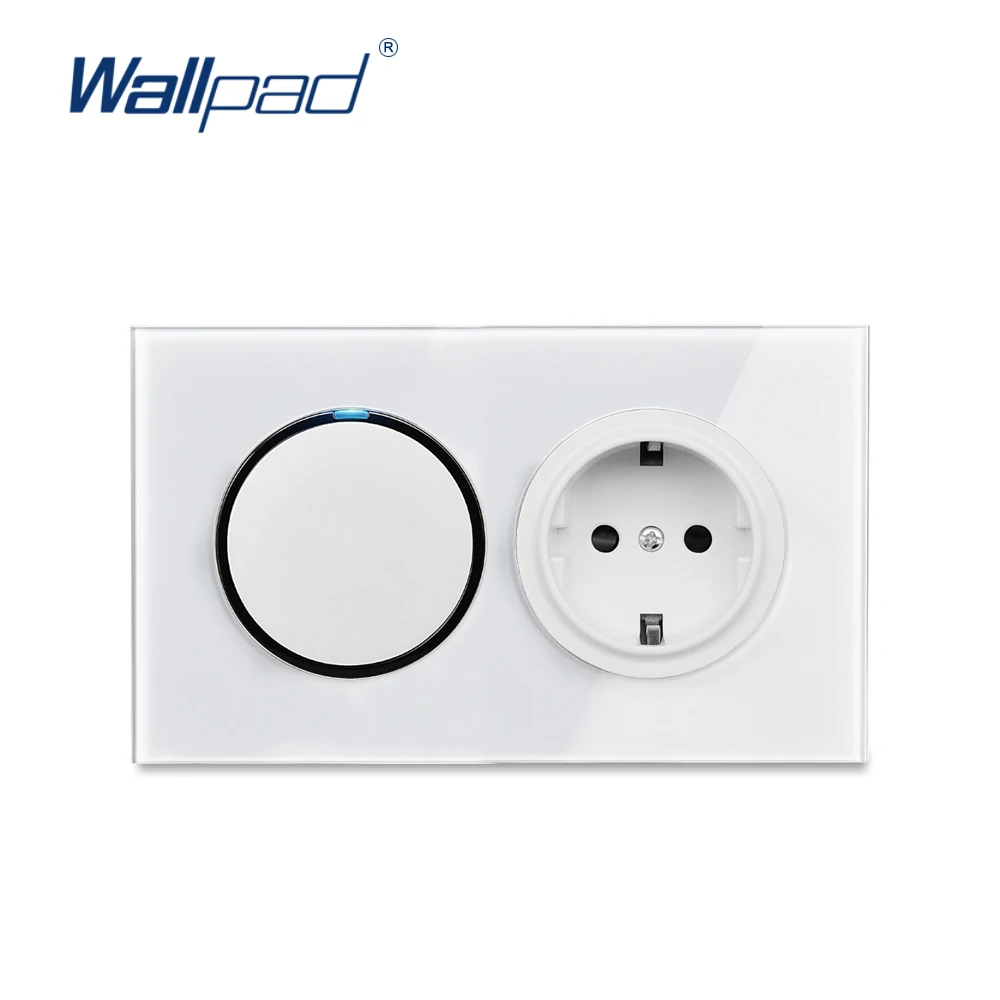1 Gang 2 Way With EU German Socket Wallpad Luxury Tempered Crystal Glass Panel Electric Wall Power | Обустройство дома