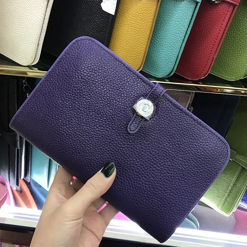 Purple Лидер продаж, женские кошельки, модные кошельки из зернистой воловьей кожи с зернистой текстурой личи, кошелек на молнии, высокое качество, женские кошельки и кошельки, сумка - Color: Purple