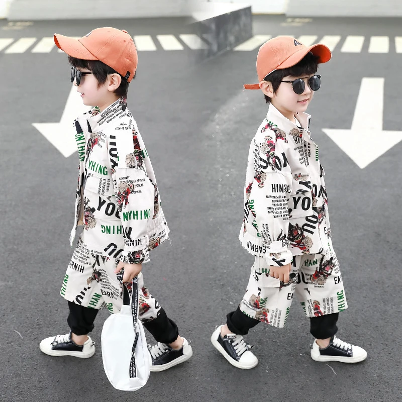 

90-140 Baby Boy's Clothing Set White Letter Printed Sports Fashion Tracksuit Casual Loose Handsome Outfit 2021 New Spring Luxury
