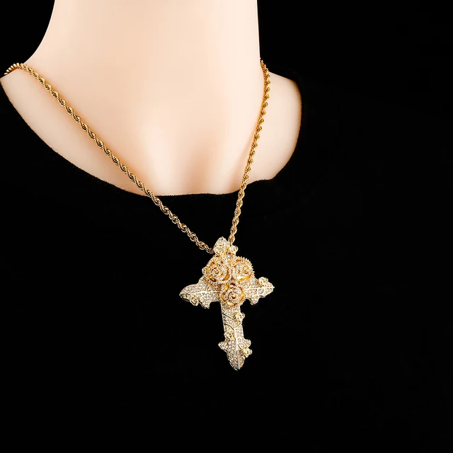 Gold Gods Rose Gold Cross And Chain Pendant Necklace Rappers