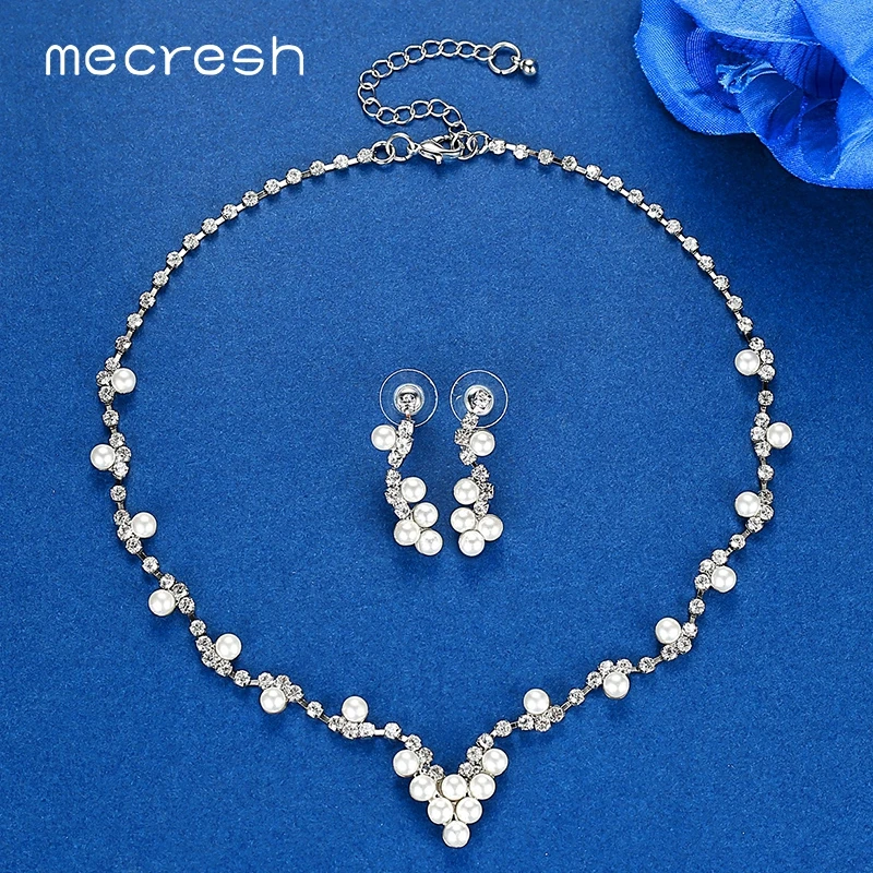 Женский комплект ювелирных изделий Mecresh Серебряные комплекты из серег и ожерелий