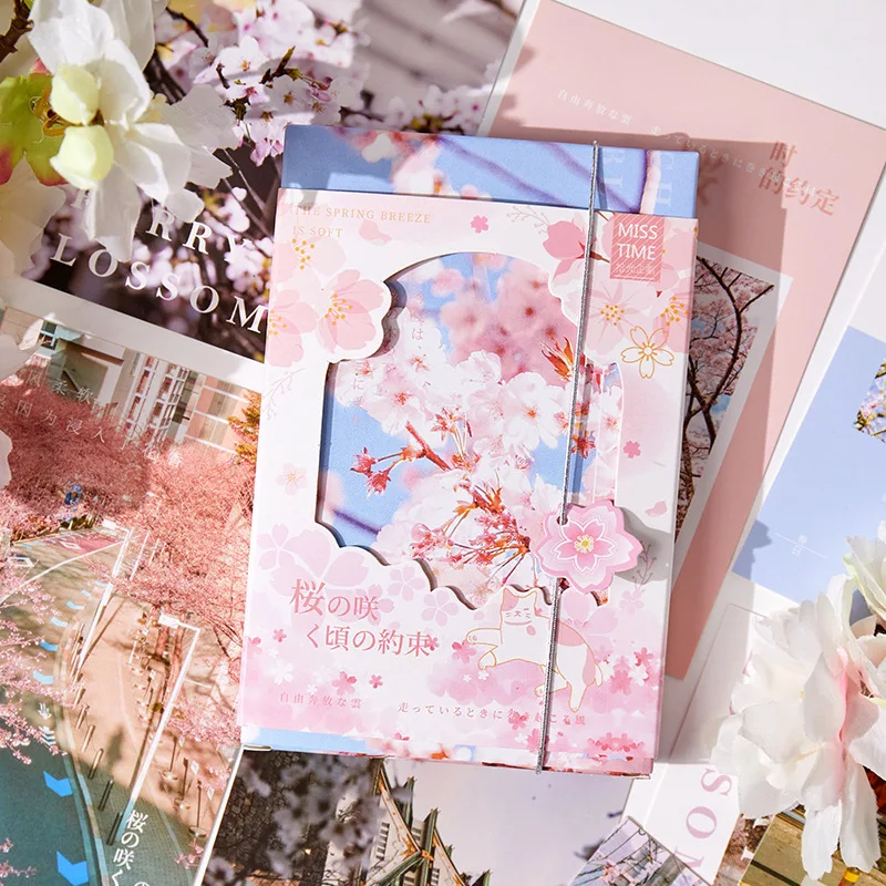 

30 Pcs/Set Cherry Blossom's Agreement Postcard Lovely Sakura Hollowed Message Greeting Cards Blessing Card
