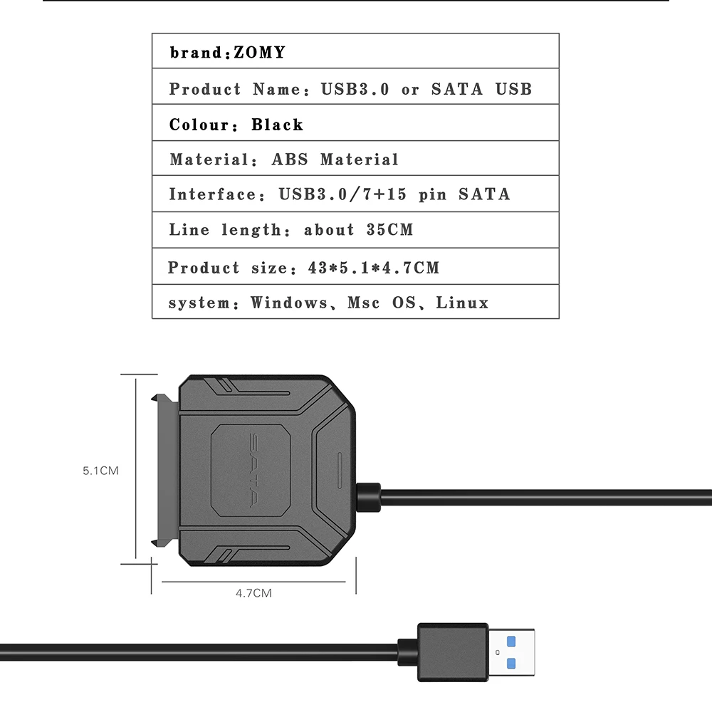 Кабели Zomy SATA в USB 2 5 для внешних жестких дисков 3 дюйма SSD HDD интерфейс