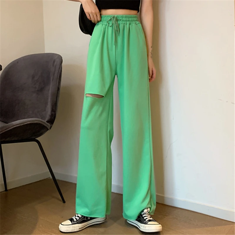 

Women's Wide-Leg Pants Summer 2020 New Loose Thin High Waist Drooping Ripped Leisure Versatile Sports Pants Ins Fashion