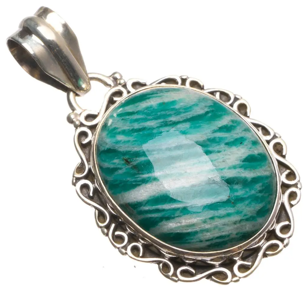 Натуральный Амазонит ручной работы мексиканское серебро 925 пробы кулон 1 3/4