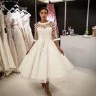 Женское ТРАПЕЦИЕВИДНОЕ свадебное платье It's yiiya, белое винтажное платье до середины икры с круглым вырезом, рукавами 2020 и поясом на лето 34