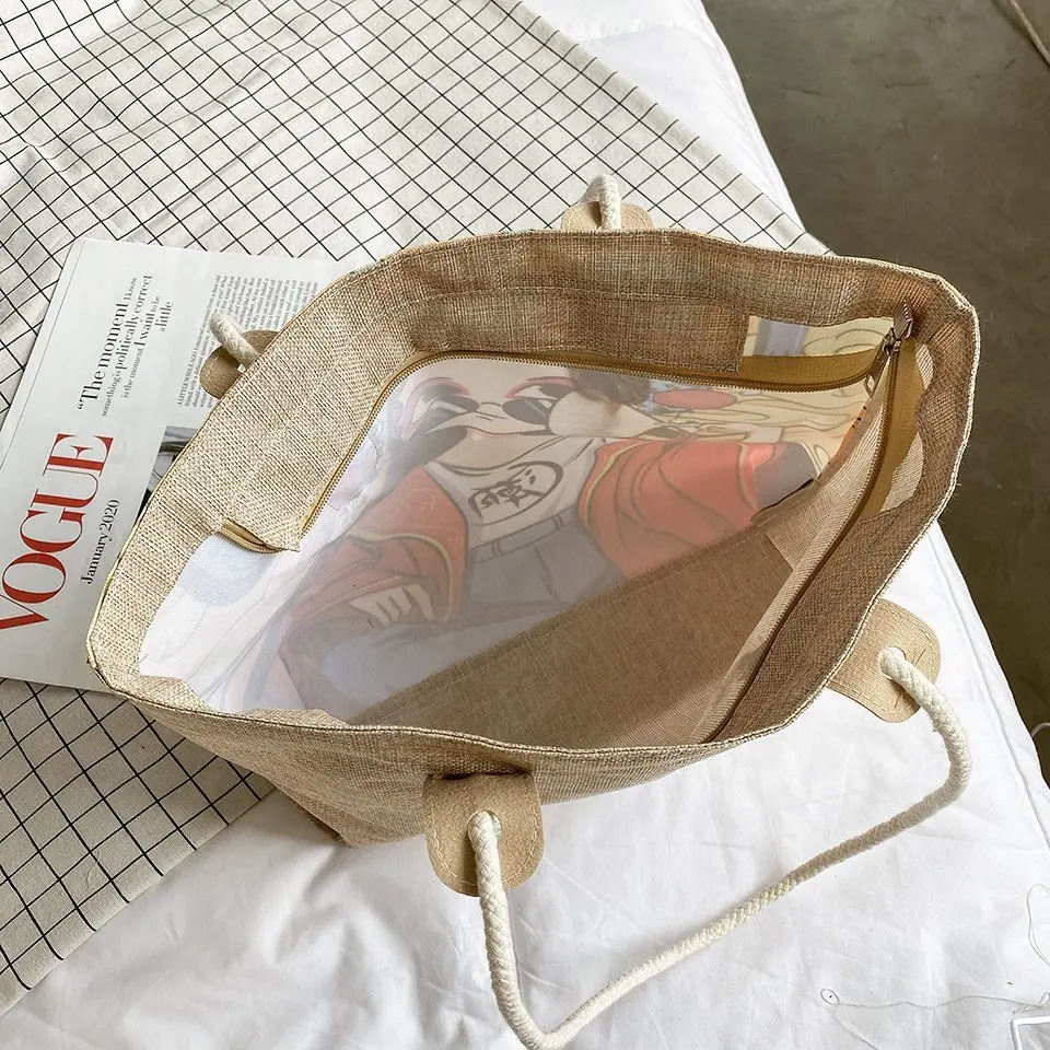 

Cartoon Prints Canvas Shoulder Bag Women Fashion Trendy Large Capacity Handbag Shopping Zipper Tote Casual Student Bags