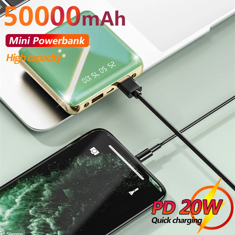 

Mini Power Bank 50000mAh Portable Charger One-way Fast Charger Pocket External Battery Poverbank for Xiaomi IPhone Samsung