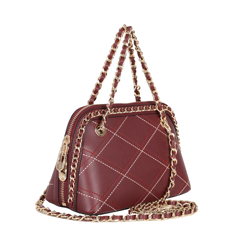 

WOONAM New Fall Designer Handbag Genuine Calf Leather Chain Diamond Lattice Stich Shell Top Handle Shoulder Bag GB110758