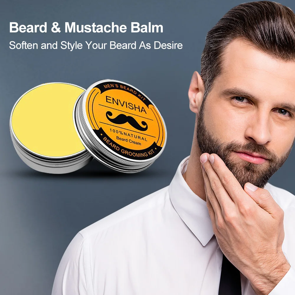 

5pcs Set Men Beard Care Grooming Kit Mustache Beard Styling Tools Beard Oil Balm Beard Brush Comb Scissors