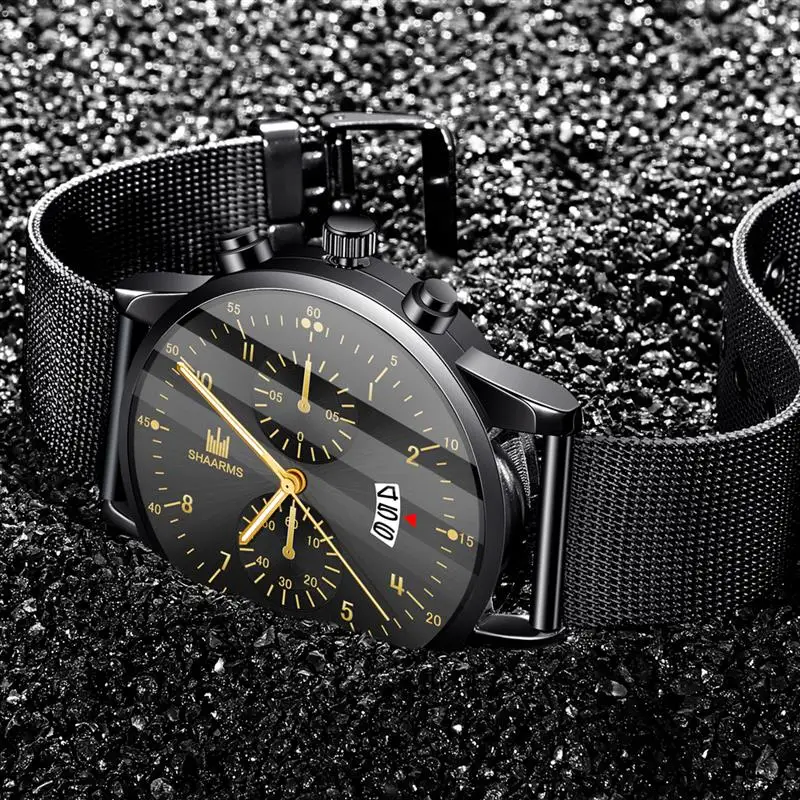 SHAARMS с сетчатым ремешком серебряные часы из нержавеющей стали аналоговые