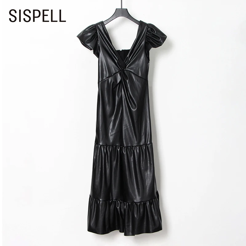 

Женское платье из искусственной кожи SISPELL, с V-образным вырезом, без рукавов, лоскутное, с оборками, с высокой талией, приталенное, элегантное,...