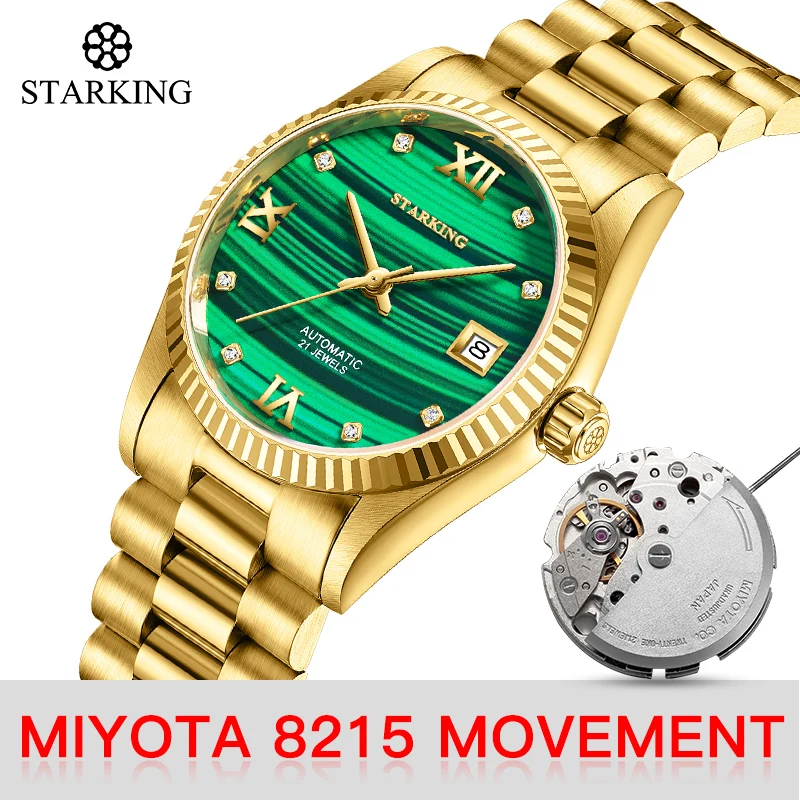 

STARKING Mechanical Watch Men Miyota Movt Stainless Steel Wristwatch Sapphire Automatic Self-wind Green Men Watches 5ATM Clock