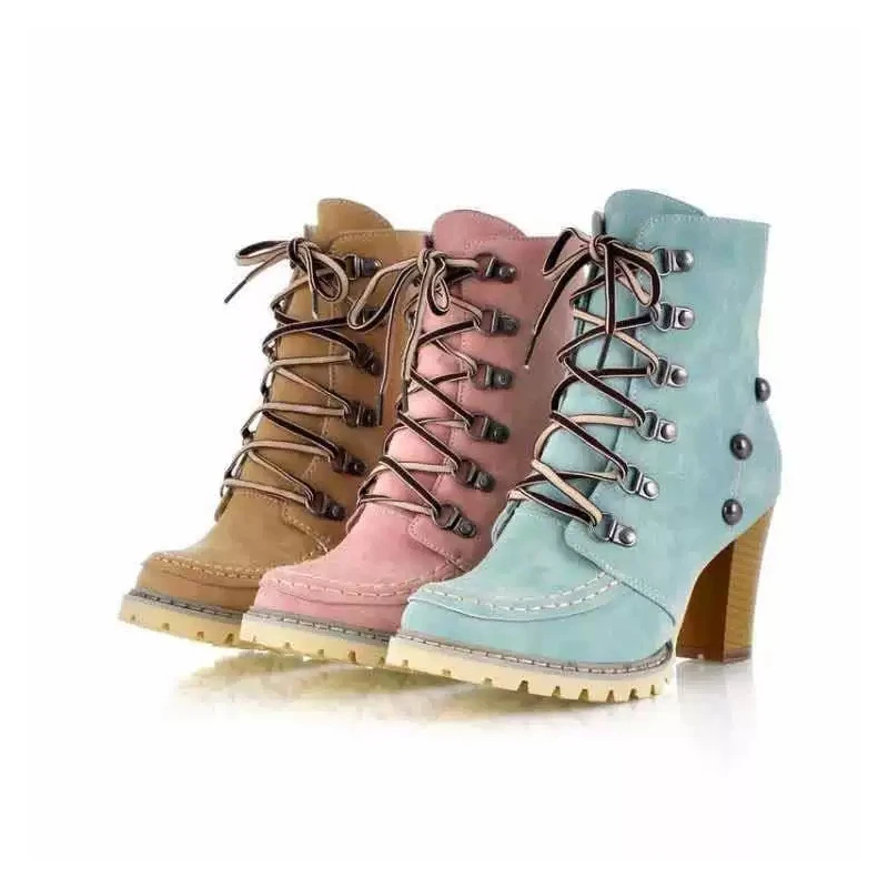 

Women's Boots Autumn And Winter New Thick Heel Low Barrel Front Rivet Solid Color Women's Casual Short Barrel Boots Martin Shoes