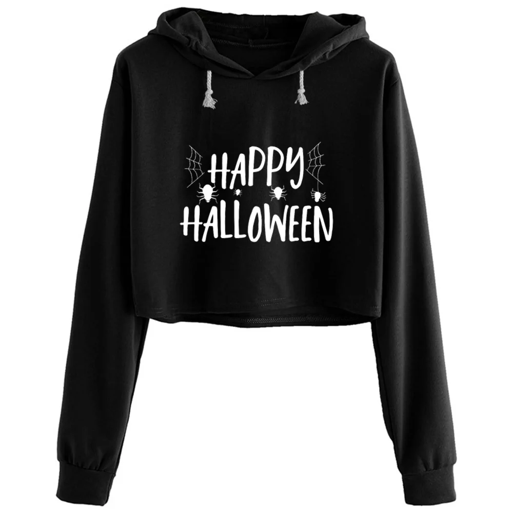 

Skull Halloween Crop Hoodies Women Kawaii Goth Grunge Harajuku Pullover For Girls