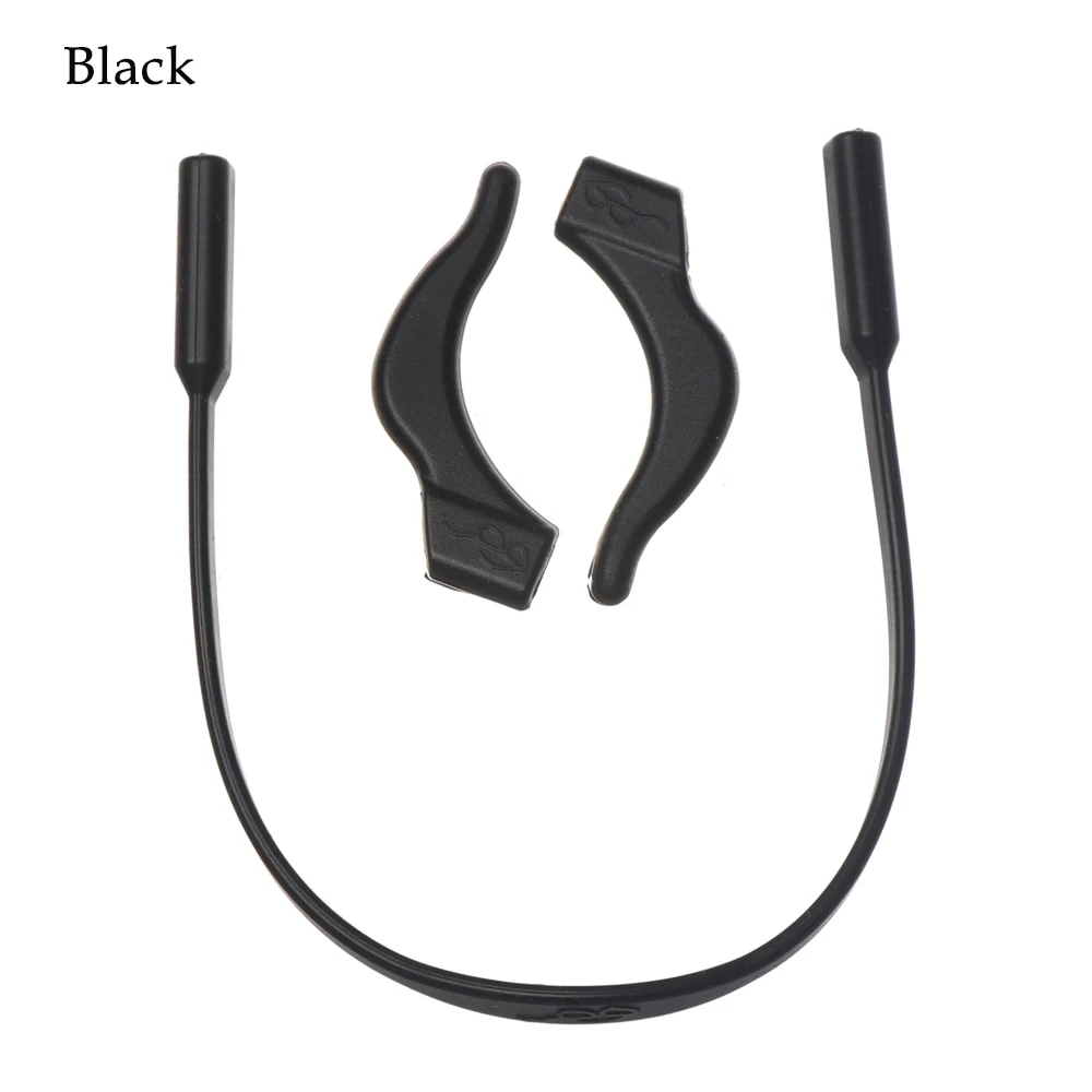black 1 комплект, детские силиконовые очки, ремешок, ушные крючки, шнурок для очков, очки на веревке, держатель, спортивные очки, аксессуары, новинка - Цвет: black