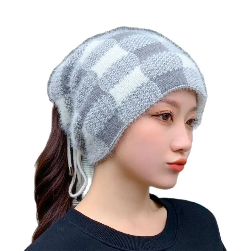

Men Women Dual Use Drawstring Winter Hats Warm Windproof Wool Cap Knitted Hip Hop Beanies Neck Scarves Cap Winter Women Hats