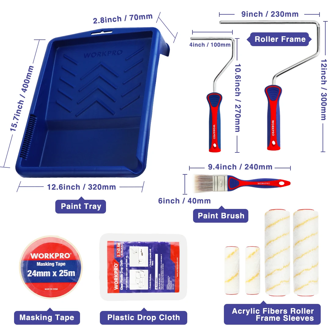 Набор разноцветных роликов WORKPRO многофункциональные аксессуары для покраски