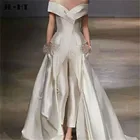 Женское атласное свадебное платье, элегантный комбинезон с открытыми плечами, трапециевидного силуэта, свадебные платья без спинки