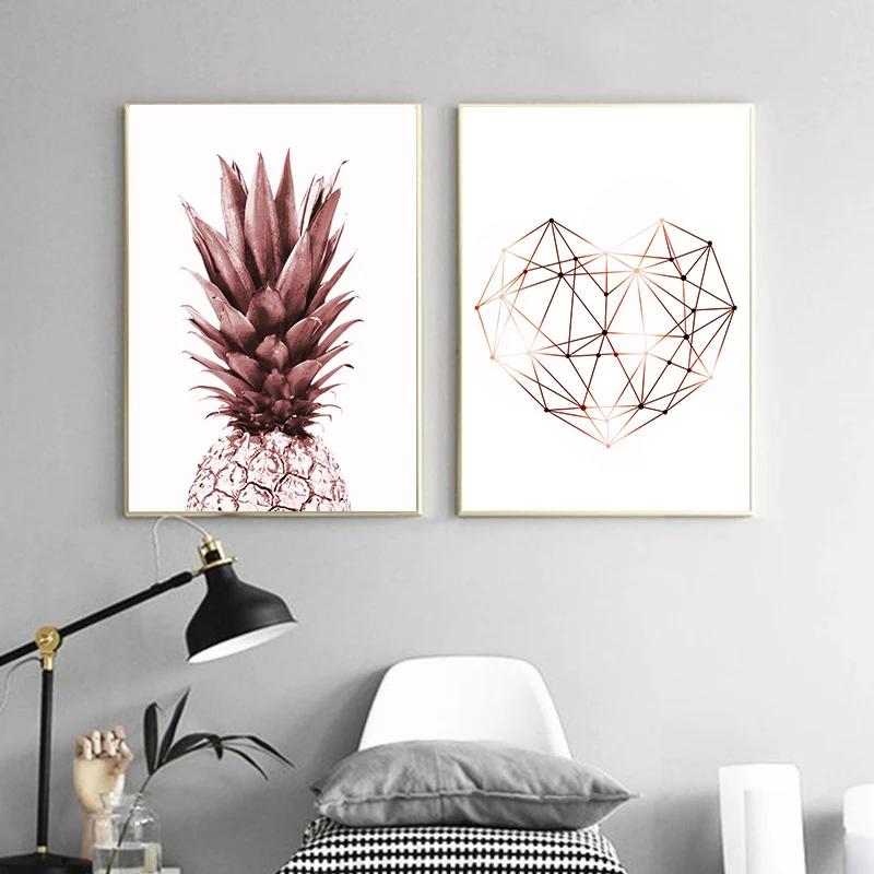 Северное розовое золото плакат с ананасом геометрическое сердце алмаз роскошный