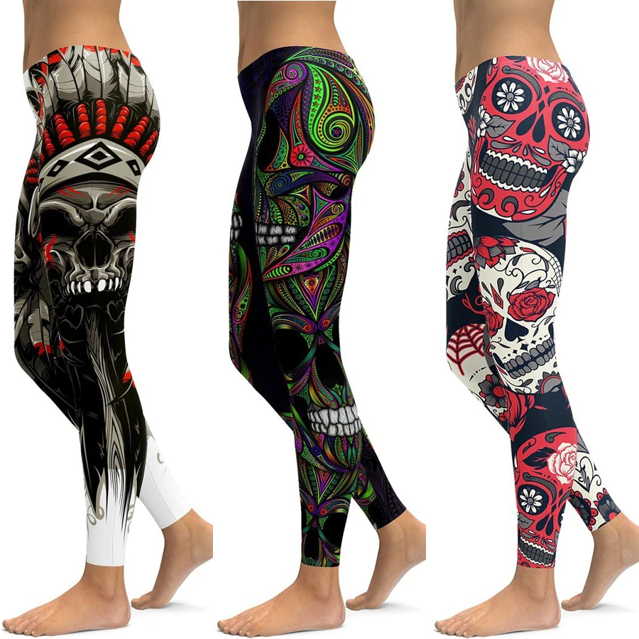 

Skull Leggings Yoga Pants Women Sports Pants Fitness Running Sexy Push Up Gym Wear Elastic Slim Workout Leggings