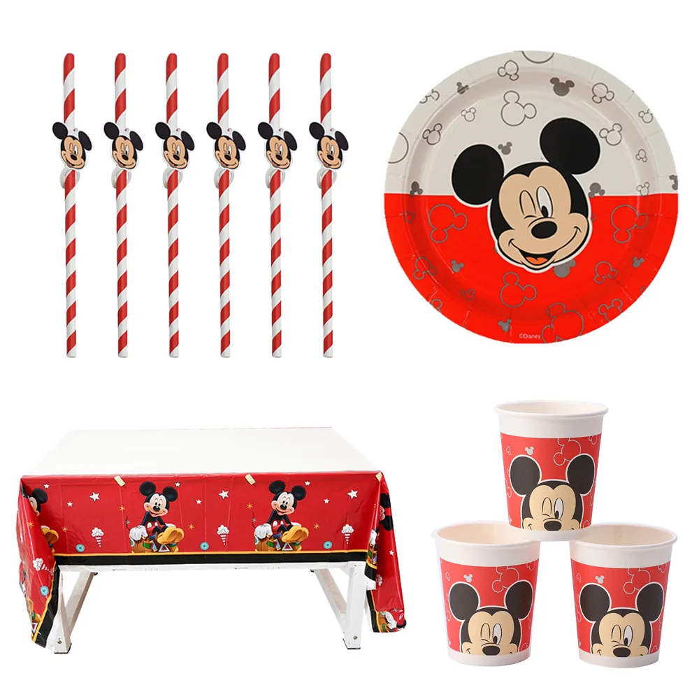 

Mickey Minnie Mouse Theme Kids Favor Birthday Decorations Tablecloth Paper Cup Plate Straw Balloon Party Supplies Baby Shower
