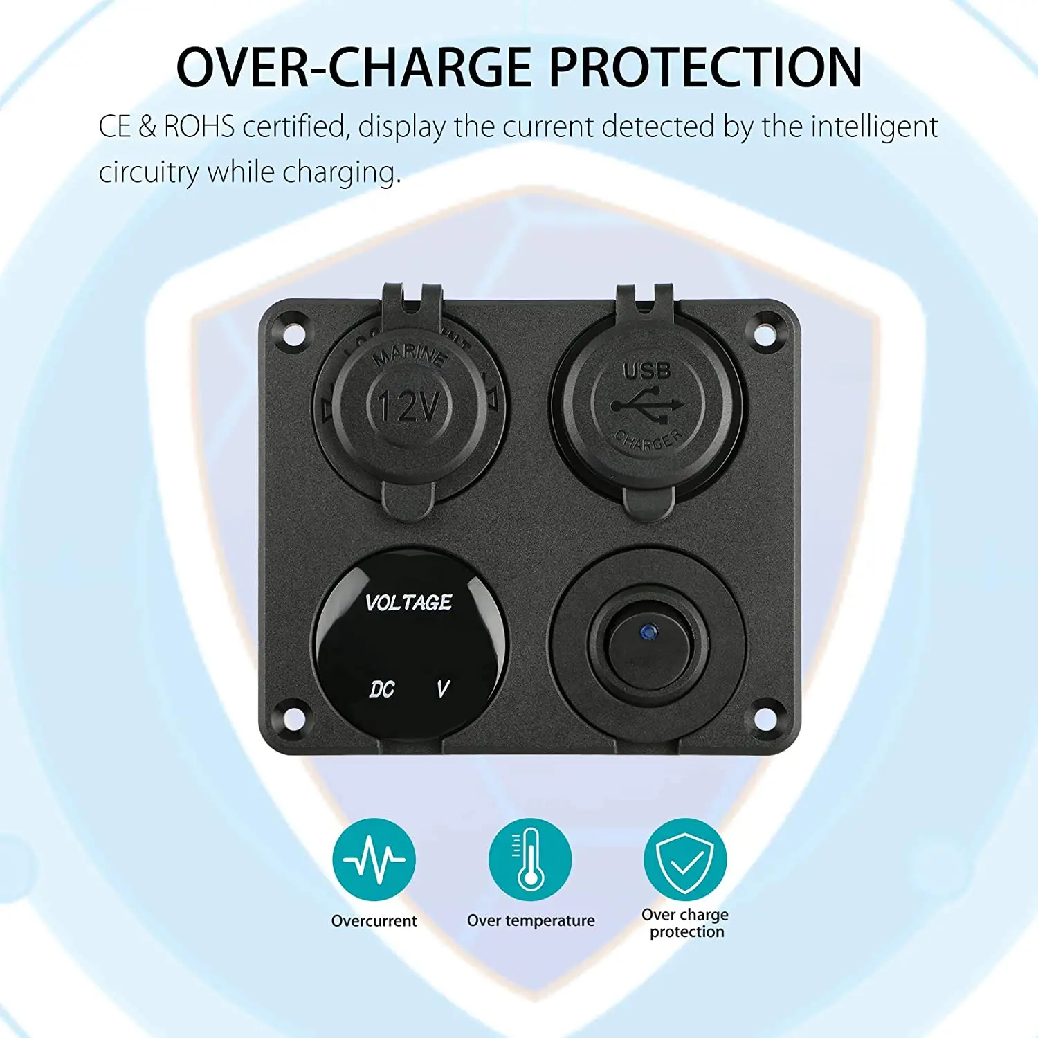 

4 in 1 Charger Socket Panel, 12V 4.2A Dual USB Charger Socket Power Outlet & LED Voltmeter & Cigarette Lighter Socket & LED Ligh