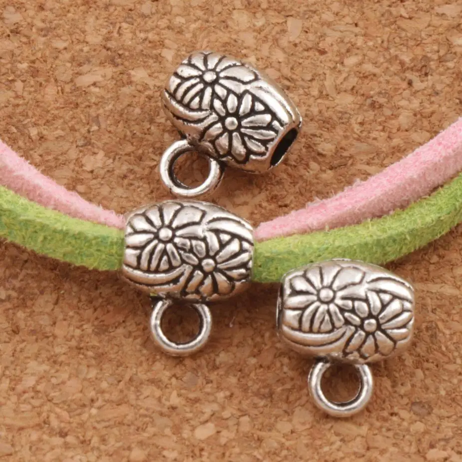 Tibetan Silver Daisy Flower Pendant Bail Beads 10x8.5mm 150pcs Zinc Alloy Fit Charm Bracelets Jewelry DIY L717