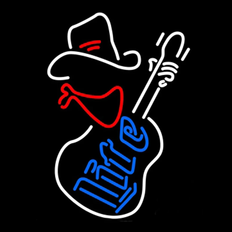 Неоновая вывеска Miller Lite для ковбойской гитары стеклянная трубка ручной работы на