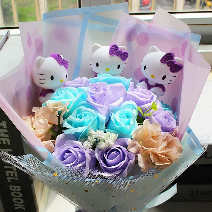 Популярная плюшевая в форме кошки кошка Мультяшные цветы букет на День святого