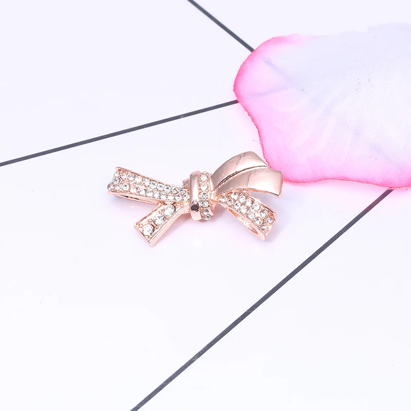 

Buipoey 2pcs Ornate Bow Accessories Bead Charm Fit Bracelet Necklace Fashion Silver Color & Rose Gold Bow-knot Jewelry Accessory