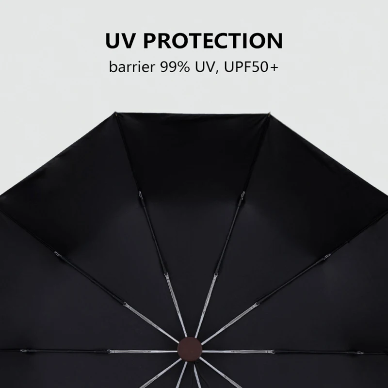 

Automatic Umbrella Men Business 10 Ribs Wood Handle Golf Sun Umbrellas Windproof Anti Uv Parasol Clear Umbrella Upf50+