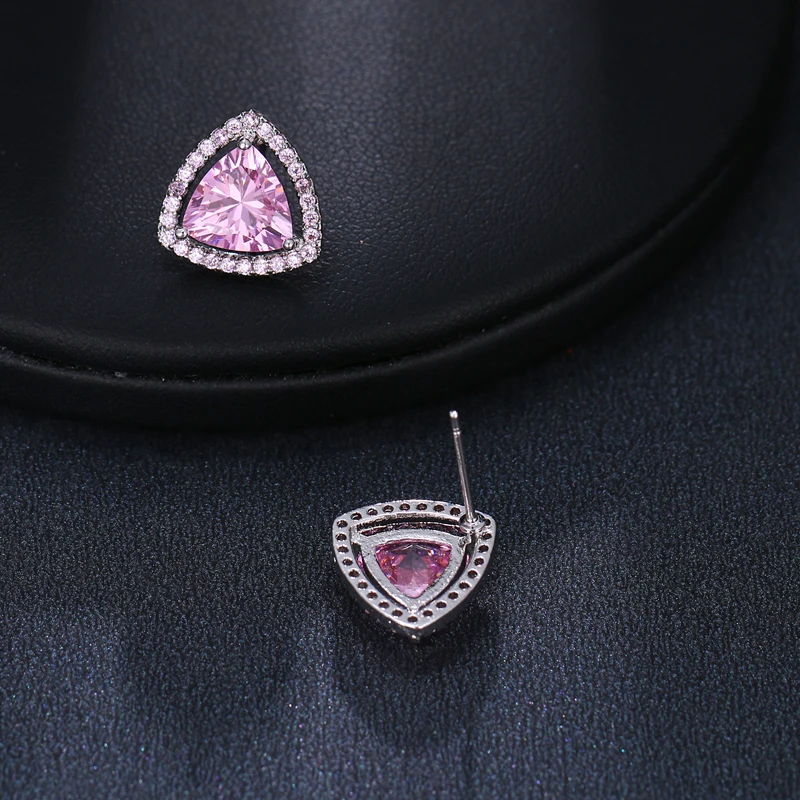 Женские Треугольные Серьги гвоздики с фианитом модные корейские серьги розовыми