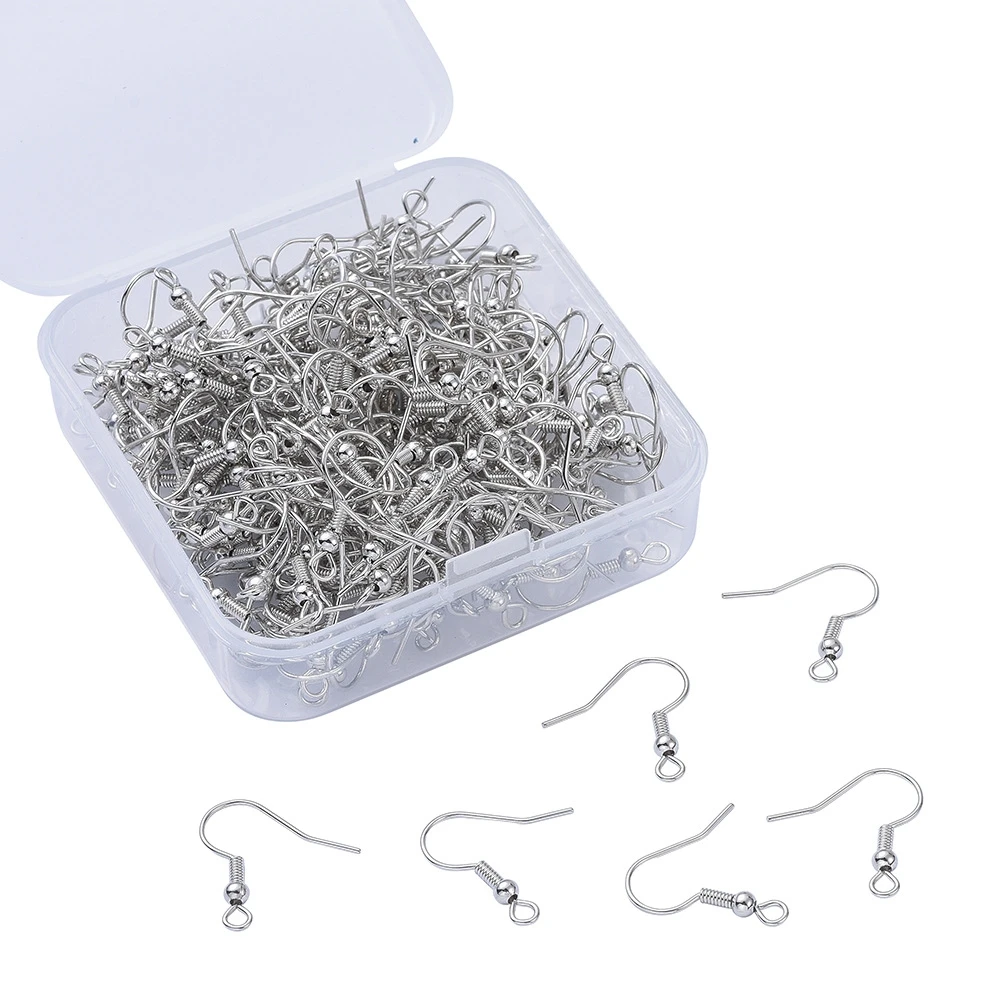 

200pcs/box 316 Stainless Steel Hypoallergenic Earring Hooks Fish Earwire with Coil and Ball for DIY Jewelry Making Accessories