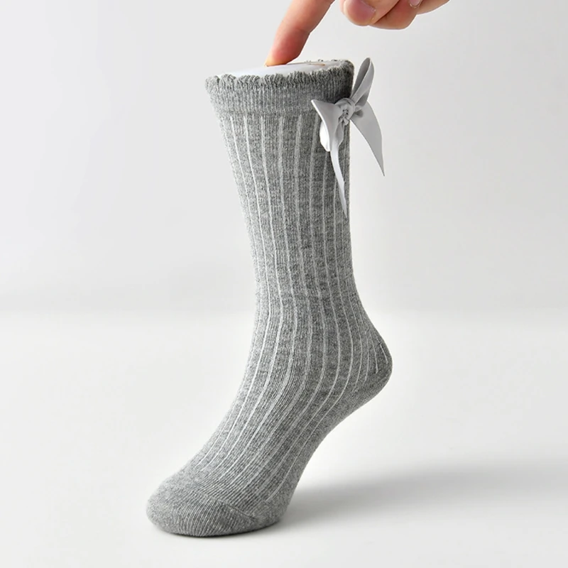 

5Pairs Baby Girls Knee High Socks Toddlers Tube Ruffled Bow Stockings Infant Newborn Cotton Princess Frilly Socks