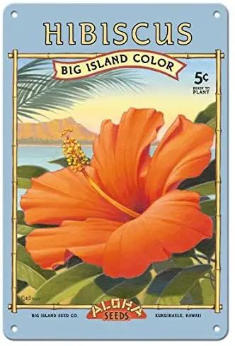 

Hibiscus - Aloha Seeds - Big Island Seed Company - Big Island Color - Seed Packet by Kerne Erickson Metal Tin Sign