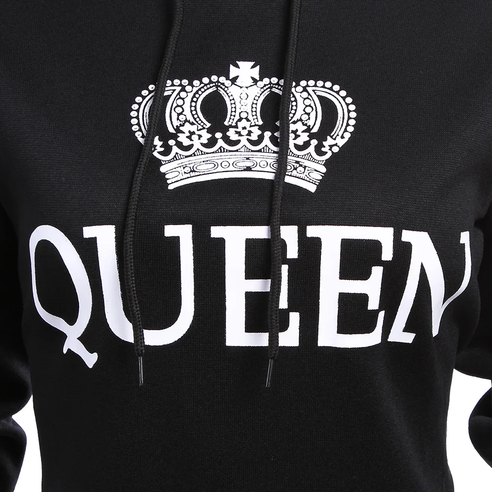 

king queen printed hooded long sleeved couple sweatshirts autumn winter casual long sleeve hoodie pullovers womens sweatshirts